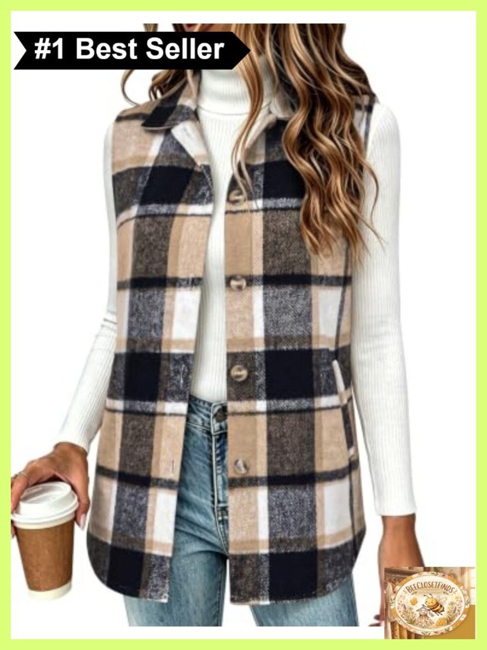 Plaid Flannel Vest Sleeveless Button Down Shirt Workwear Loose Fit